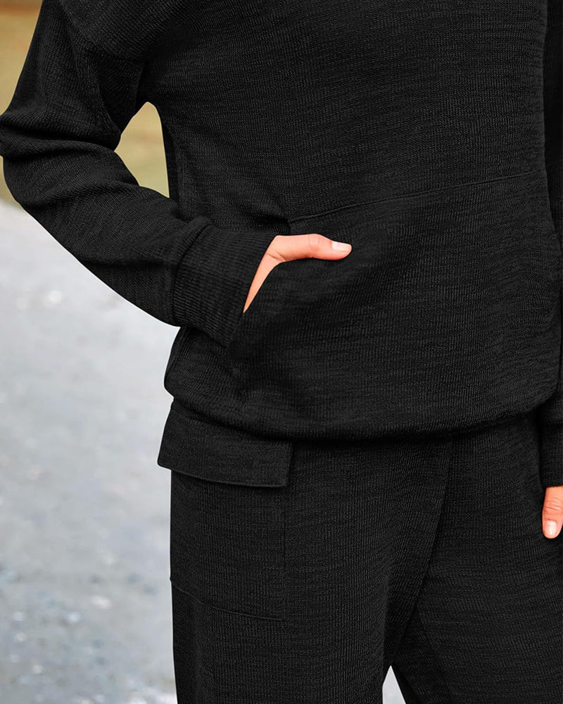 2-Piece Knit Hoodie & Wide Leg Pants Outfit