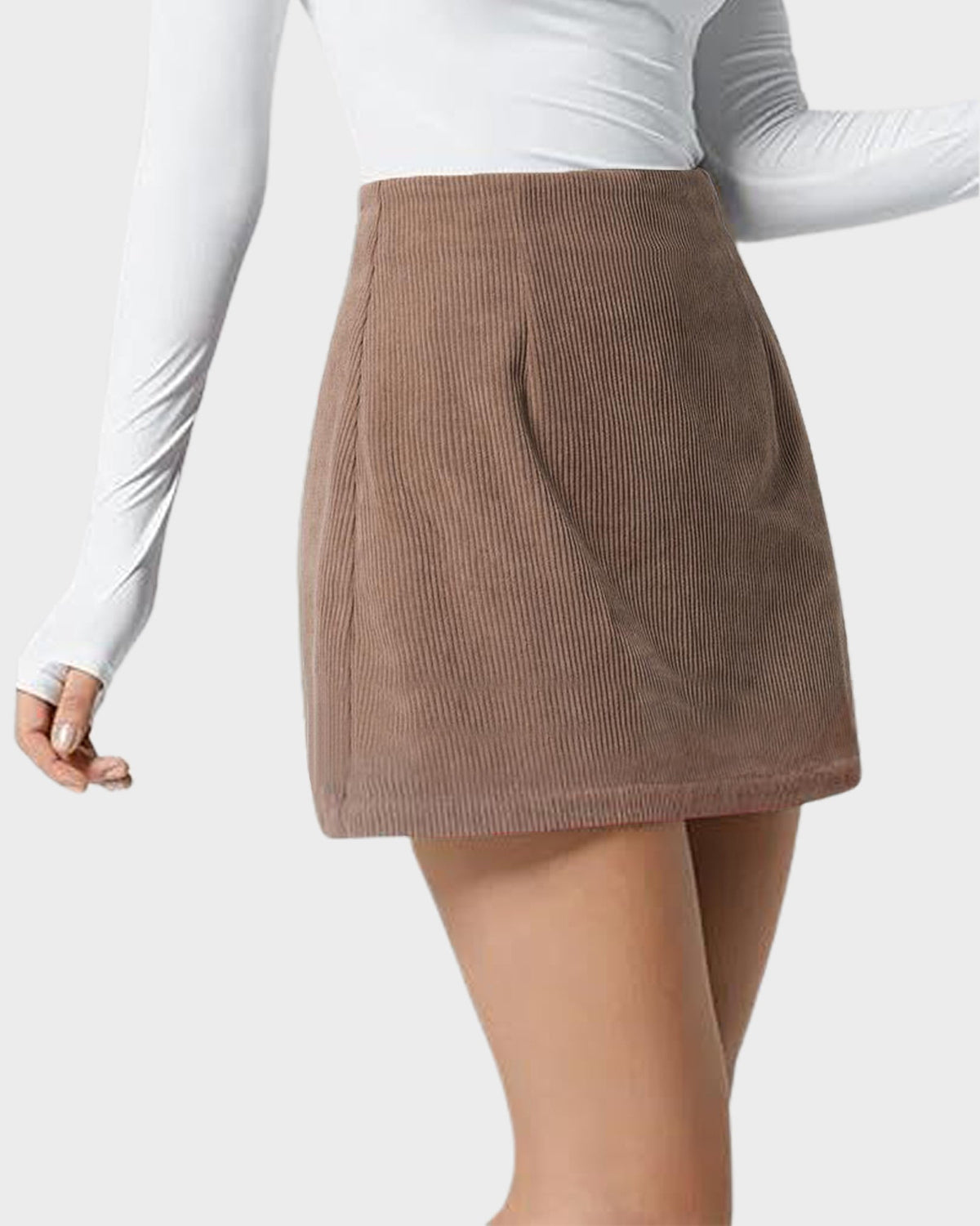 2-in-1 High Waisted Corduroy A-Line Skirt