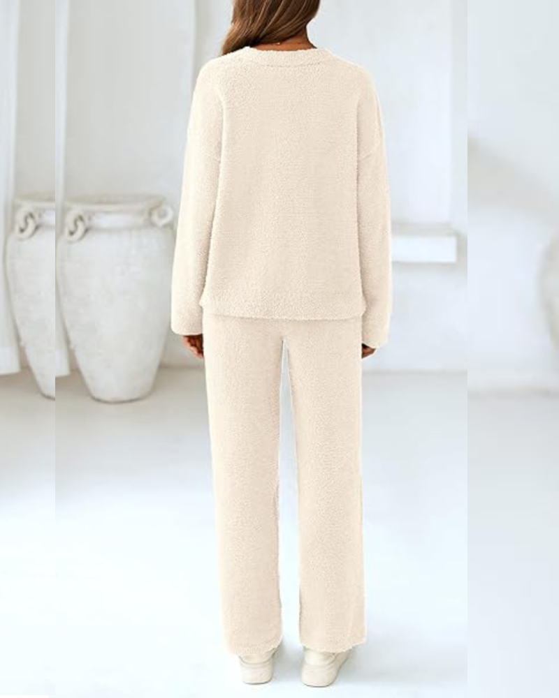 Soft Fuzzy V-Neck Loungewear Set