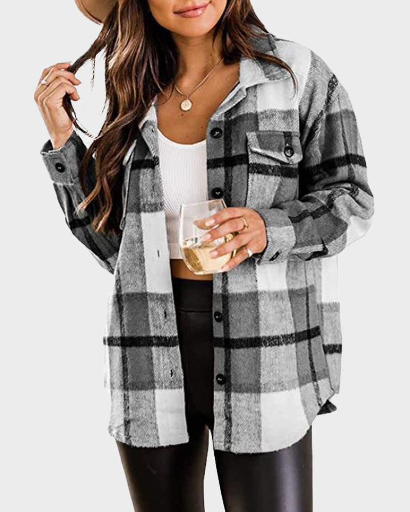 Casual Plaid Flannel Shacket Jacket