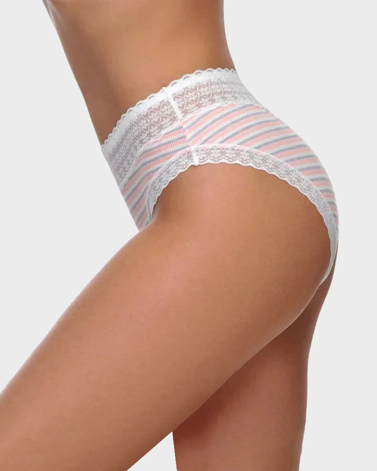 Cotton Seamless Printed Lace Stripe Briefs (5 Pack)