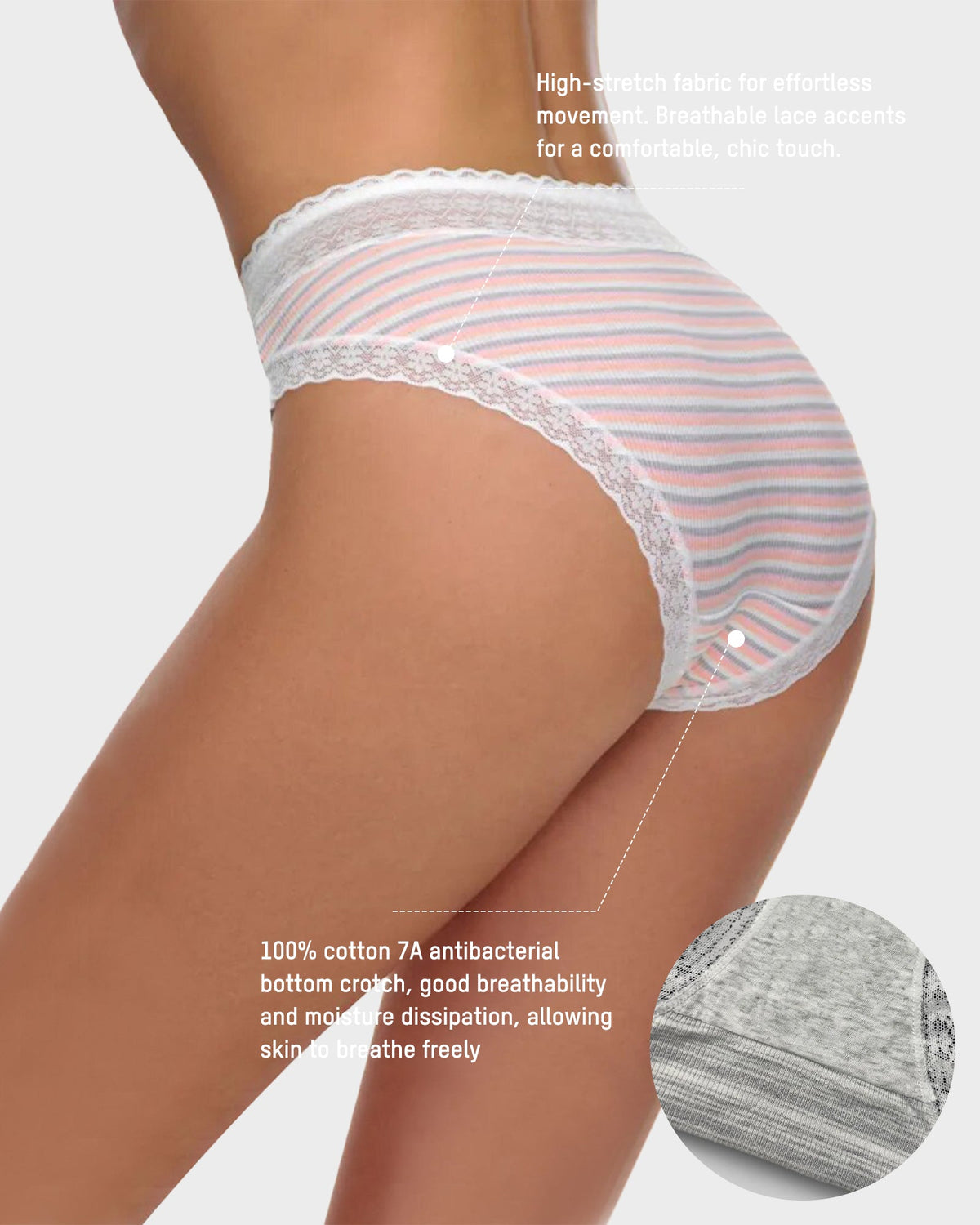 Cotton Seamless Printed Lace Stripe Briefs (5 Pack)