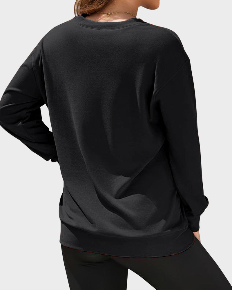 Hoodless Oversized Fleece V-Neck Sweatshirt Top