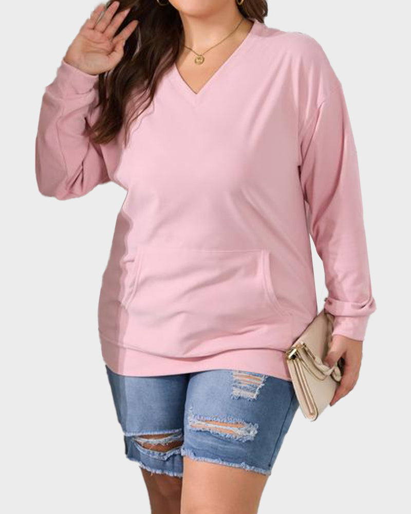 Hoodless Oversized Fleece V-Neck Sweatshirt Top