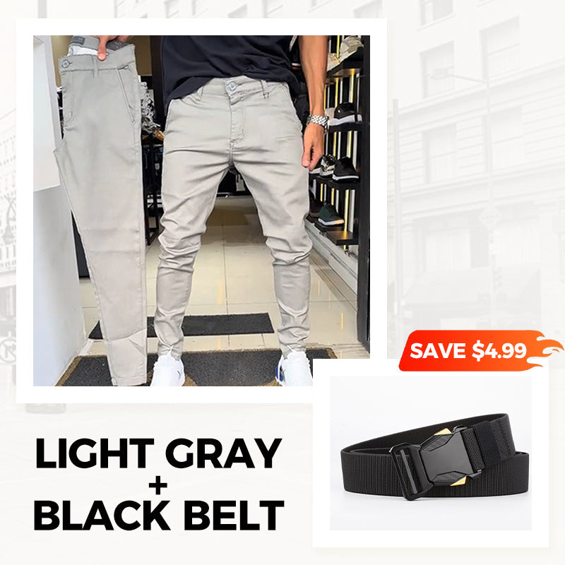 👖Men’s Casual Slim-Fit Solid Color Pants+Belt