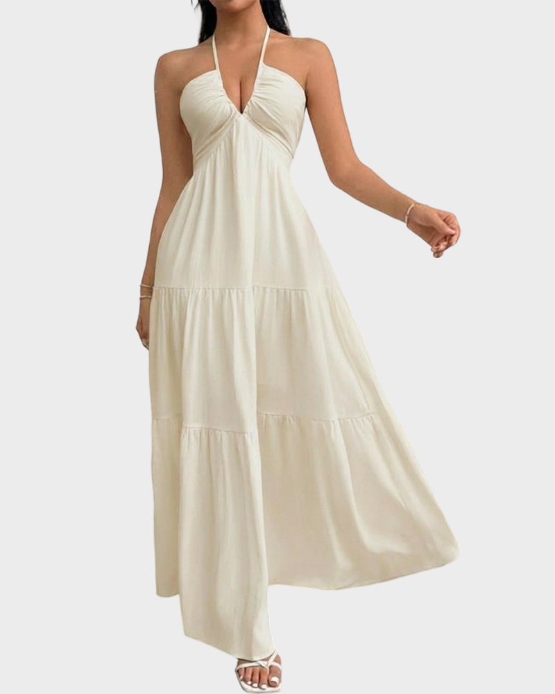 Minimalist Sleeveless Open-Back Halter Maxi Dress