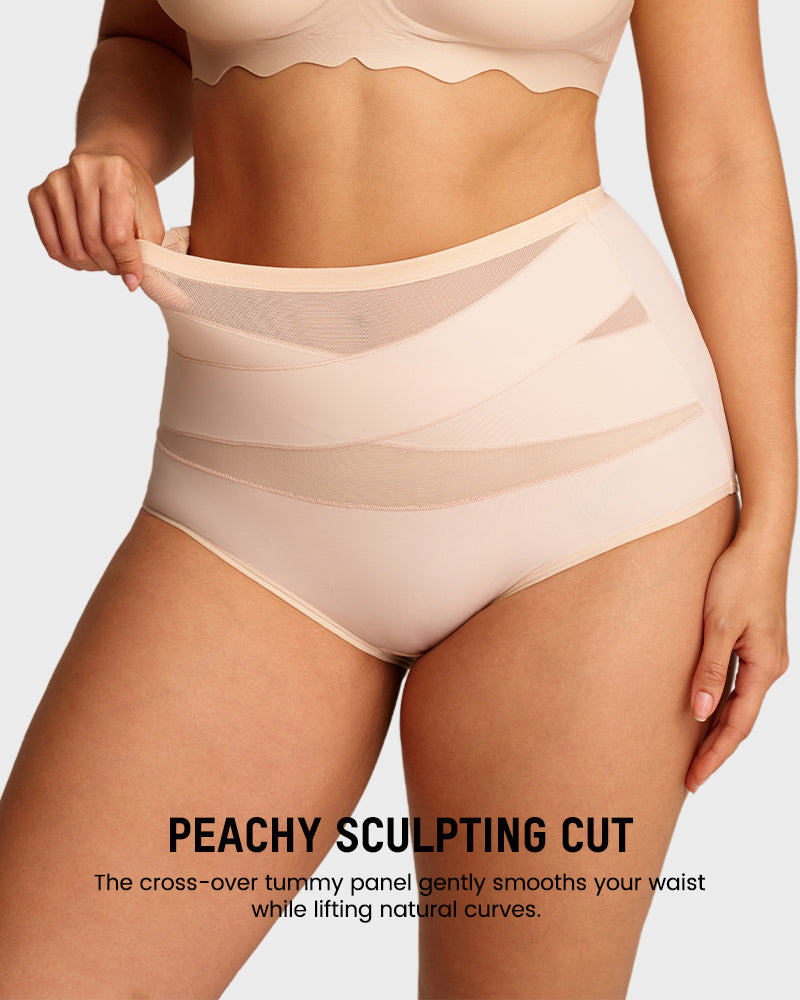 Plus-Size High-Waist Cross Tummy Control Panties (5 Pack)