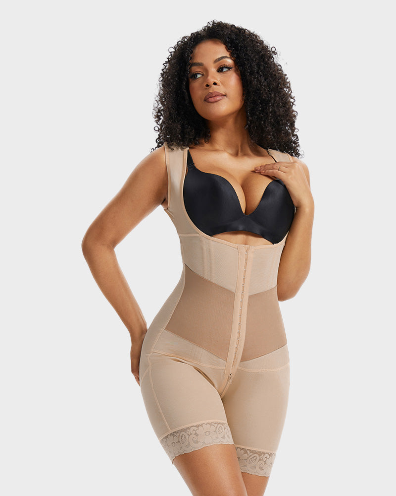 PowerMesh Double-Layer Open Bust Full Body Shaper