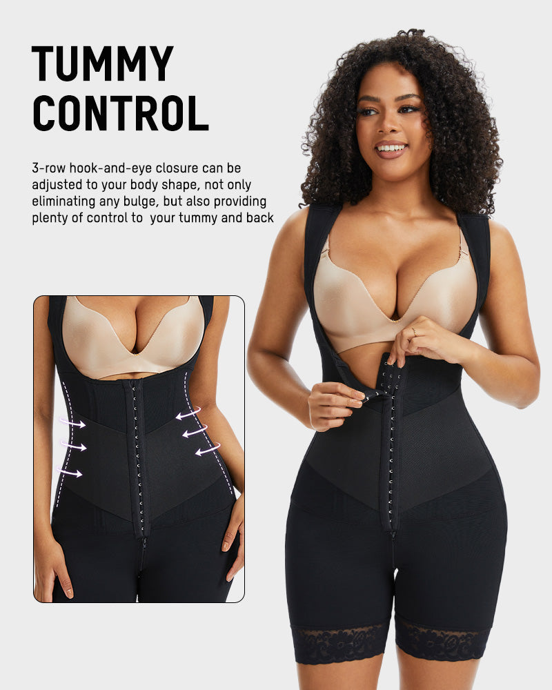 PowerMesh Double-Layer Open Bust Full Body Shaper