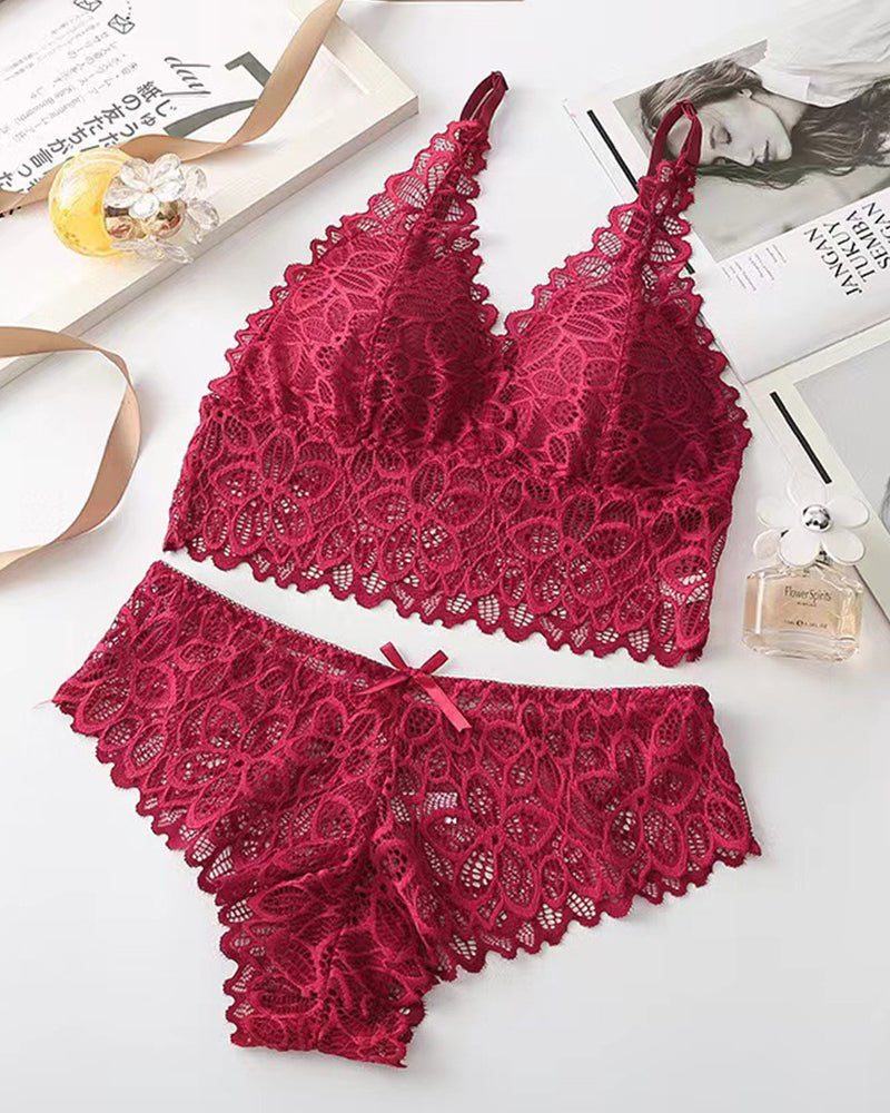 Romantic Lace Triangle Bra & Panty Lingerie Set(3 Pack)