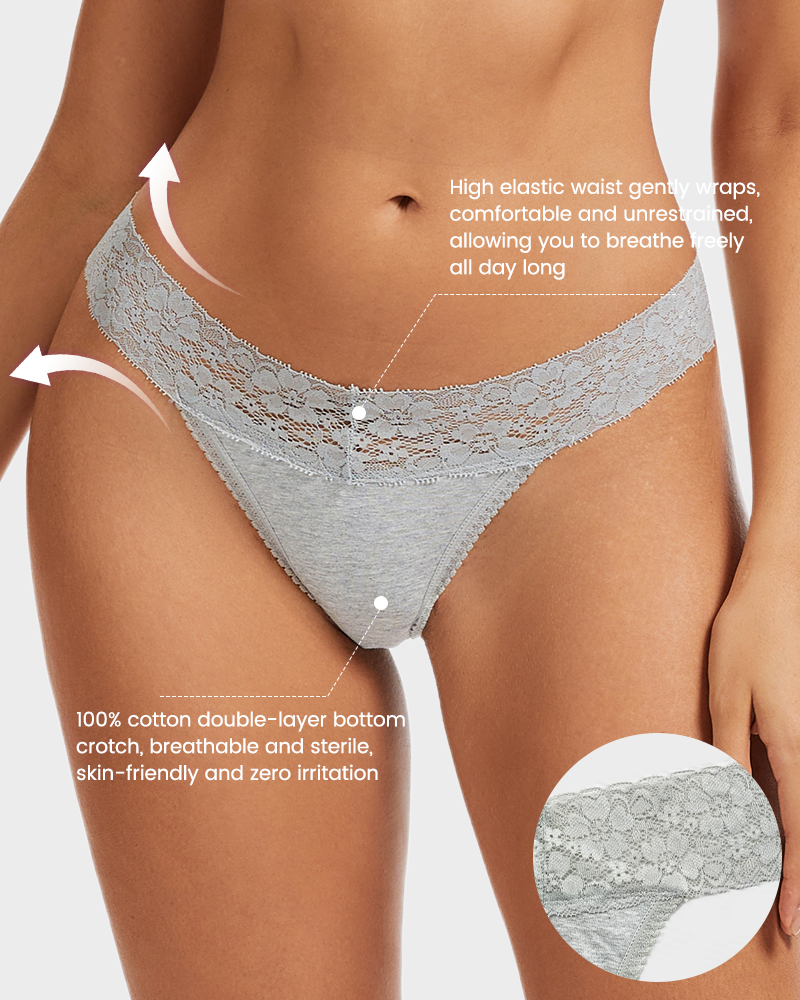 Seamless Low-Rise Lace Thong Panties (3 Pack)
