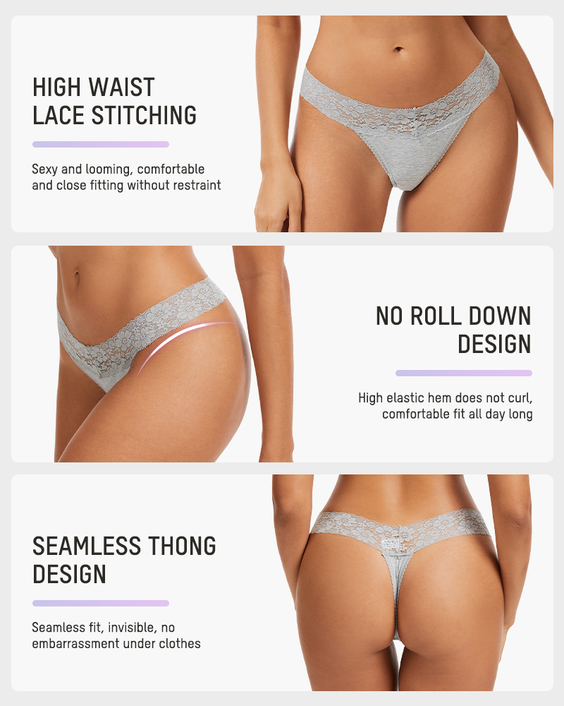 Seamless Low-Rise Lace Thong Panties (3 Pack)
