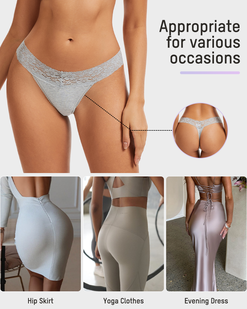 Seamless Low-Rise Lace Thong Panties (3 Pack)