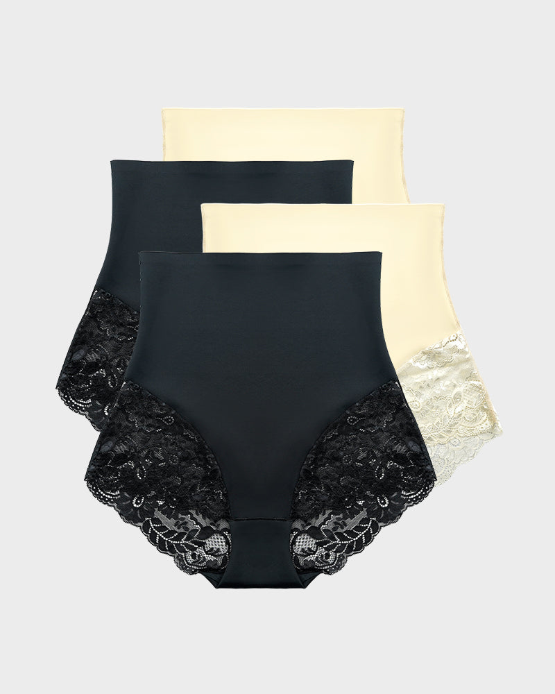 Smooth High-Waisted Sheer Lace Sculpting Brief (4 Pack)