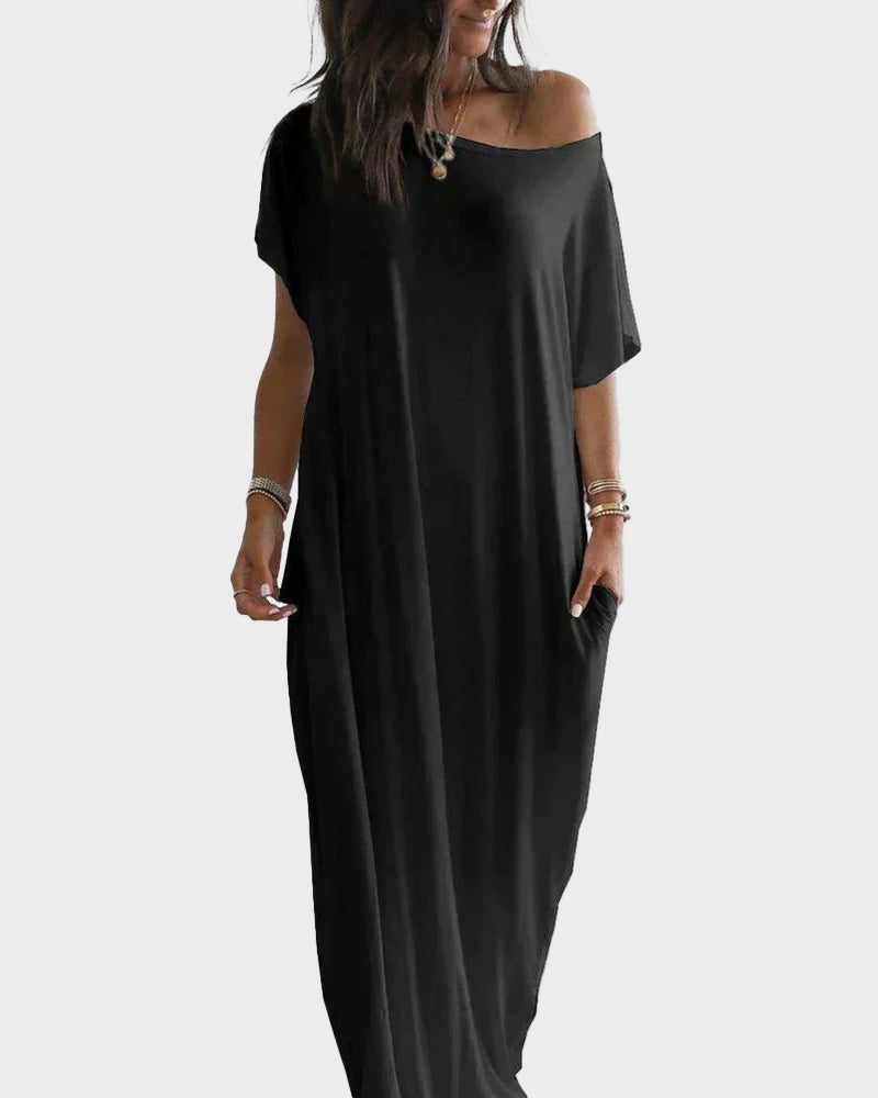 Off-Shoulder Batwing Sleeve Maxi Lounge Dress