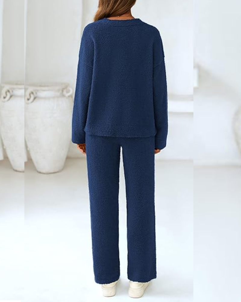 Soft Fuzzy V-Neck Loungewear Set