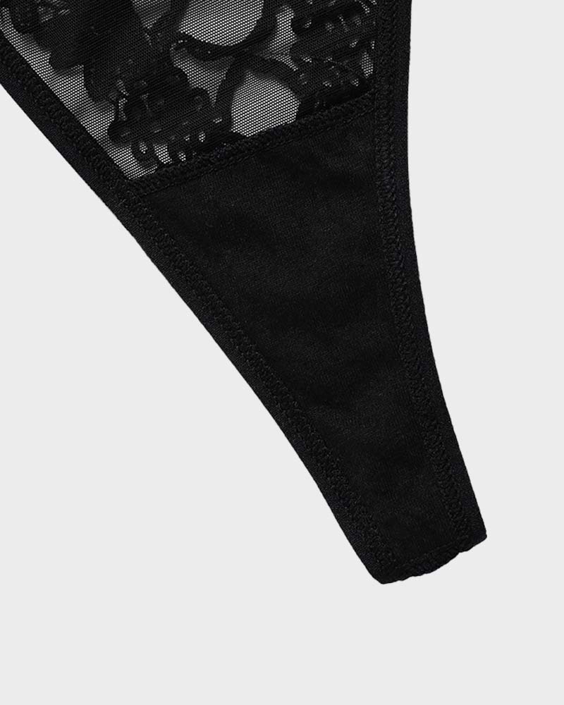 Lace-Trim Mesh V-String Panty
