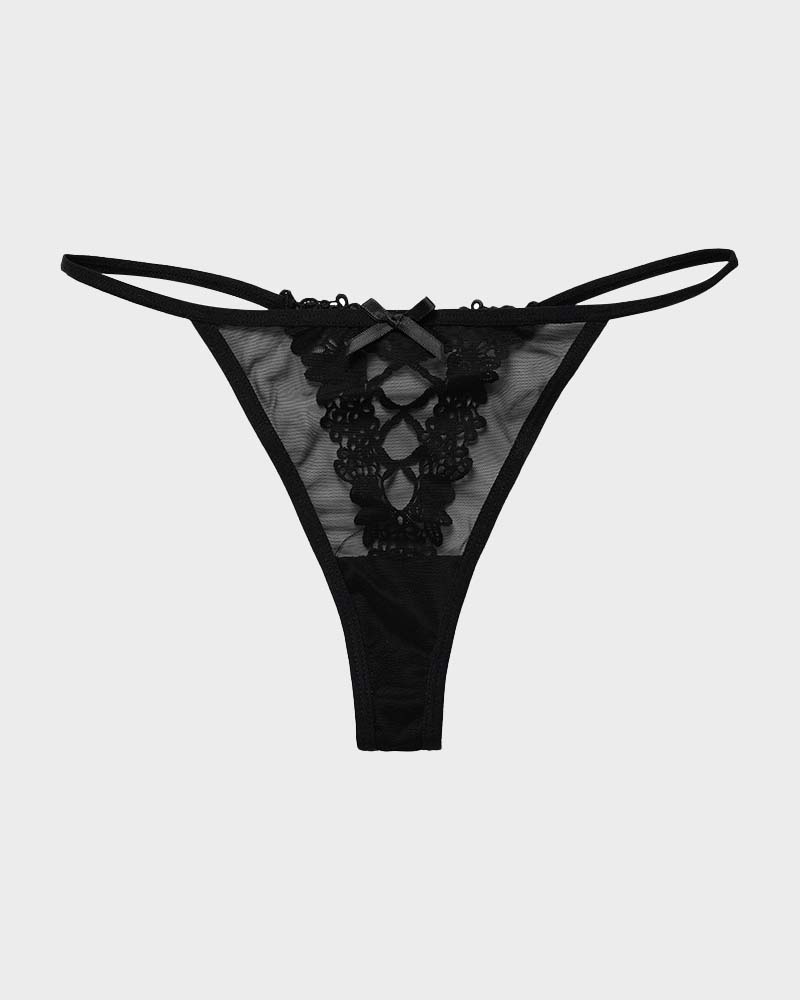 Lace-Trim Mesh V-String Panty
