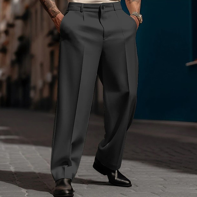 Men’s Casual Pleated Wide-Leg Pants